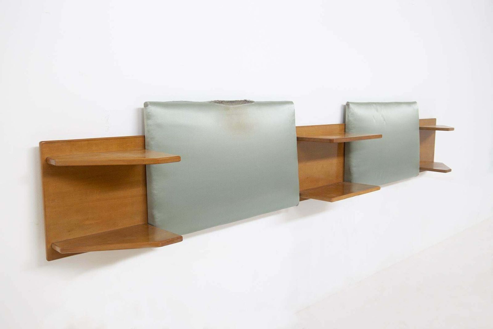 Vintage Headboard Of Two Single Beds In Wood And Fabric photo furniture