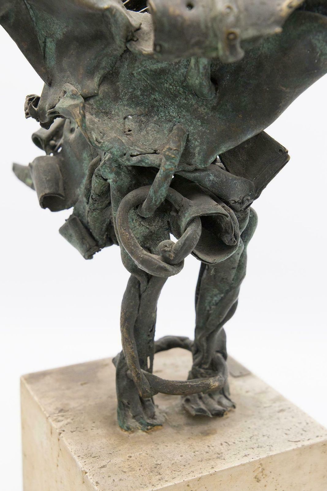 1302.0 Brutalist Bronze Mythological Bird Sculpture In Travertine photo