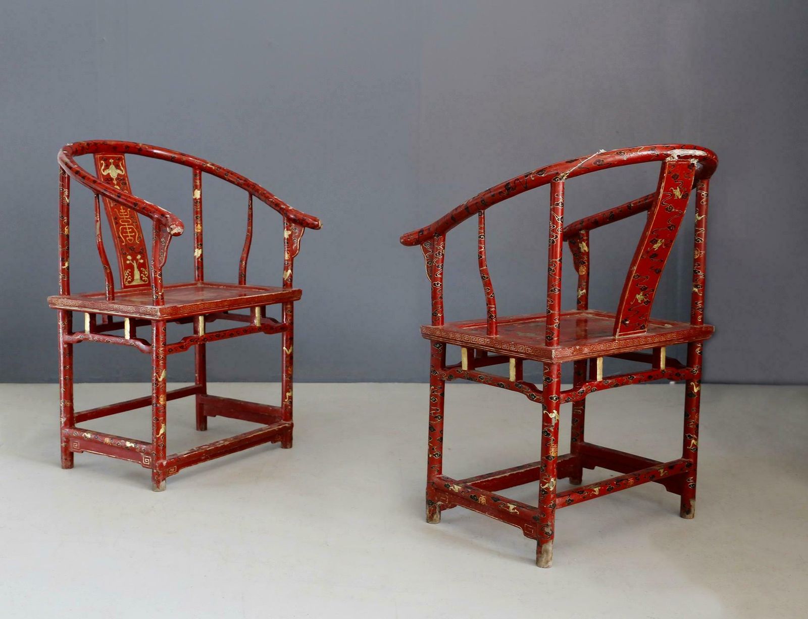 Pair Of Chinese Chair In Lacquered Red Wood Of 18th Century photo furniture