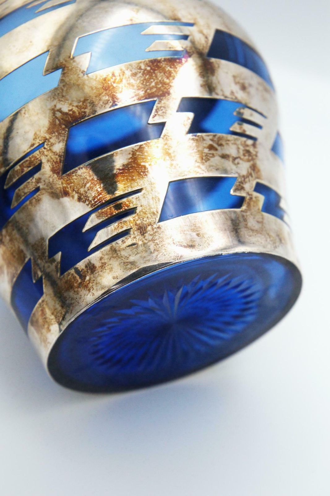 Vintage Vase In Blue Glass And Silver Metal photo vintage