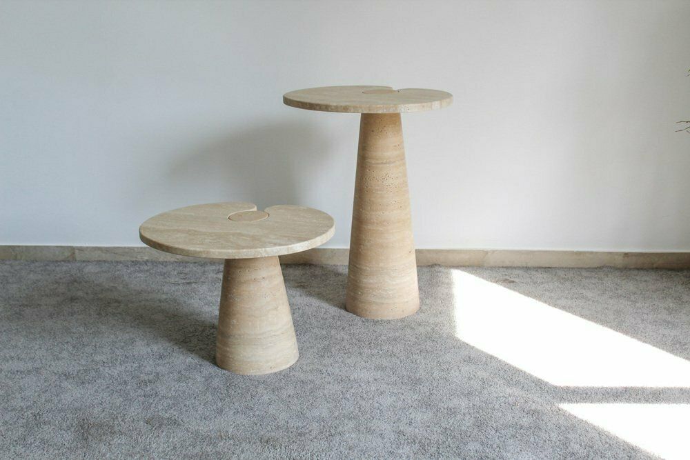 Furniture Italian Tables In Travertine By Angelo Mangiarotti 1970s Set Of 2 photo