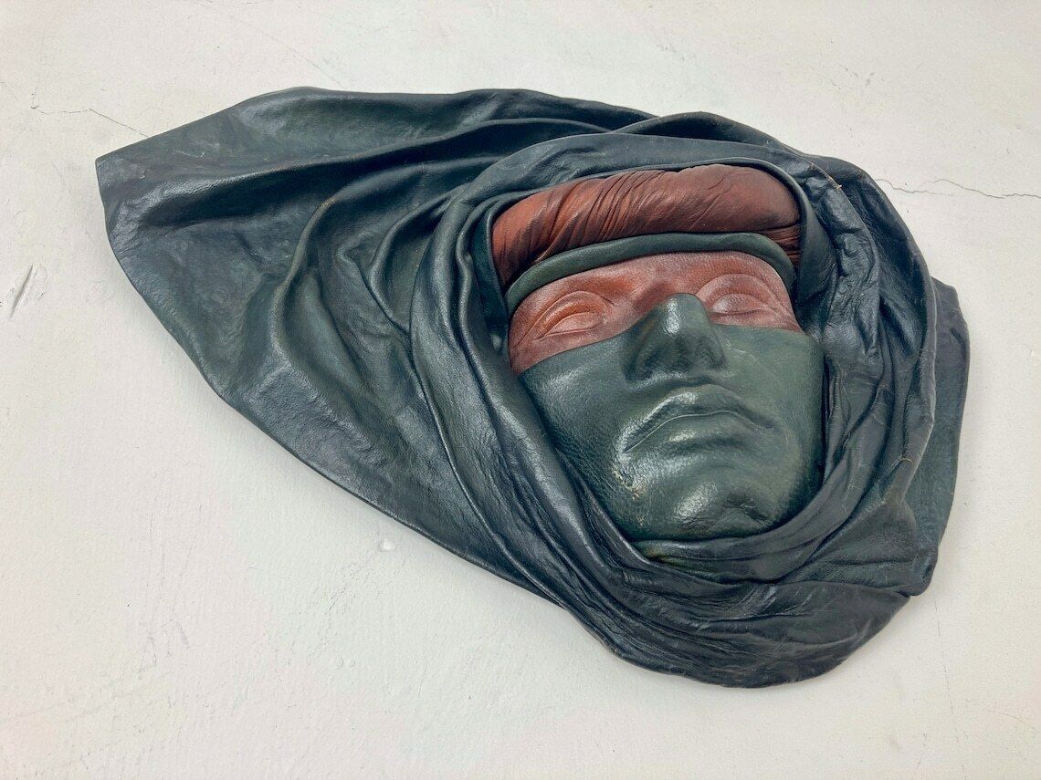 Vintage Art Deco Leather Wall Art Plaque Display Italian Man Stylish Collectibles Piece photo for sale