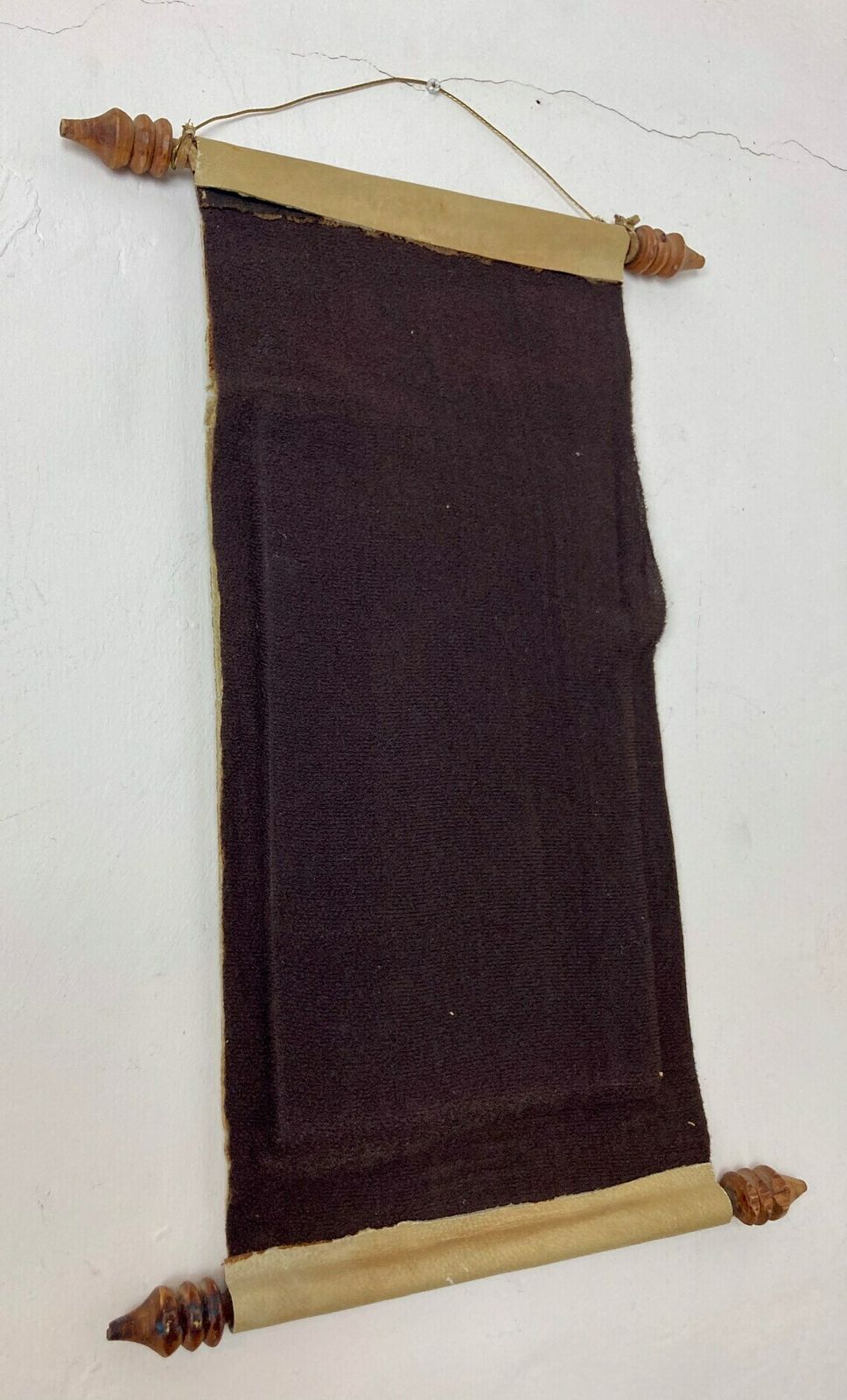photo for sale Mid 20th Century Leather Scroll Mirror Indian Indonesian Hand Painted Wall Art
