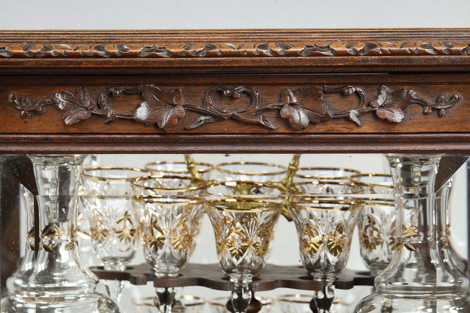 Liqueur Cellar In Carved Wood "Black Forest" And Crystal, Late 19th Century photo buy