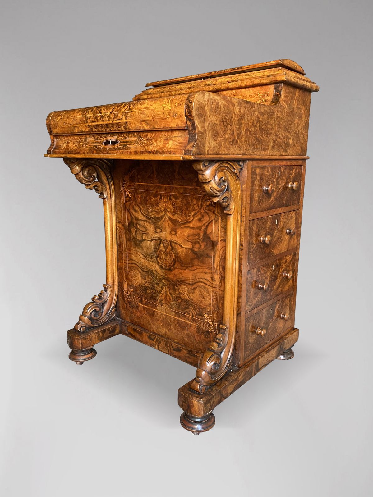 Stunning 19th Century Burr Walnut Davenport Desk photo vintage