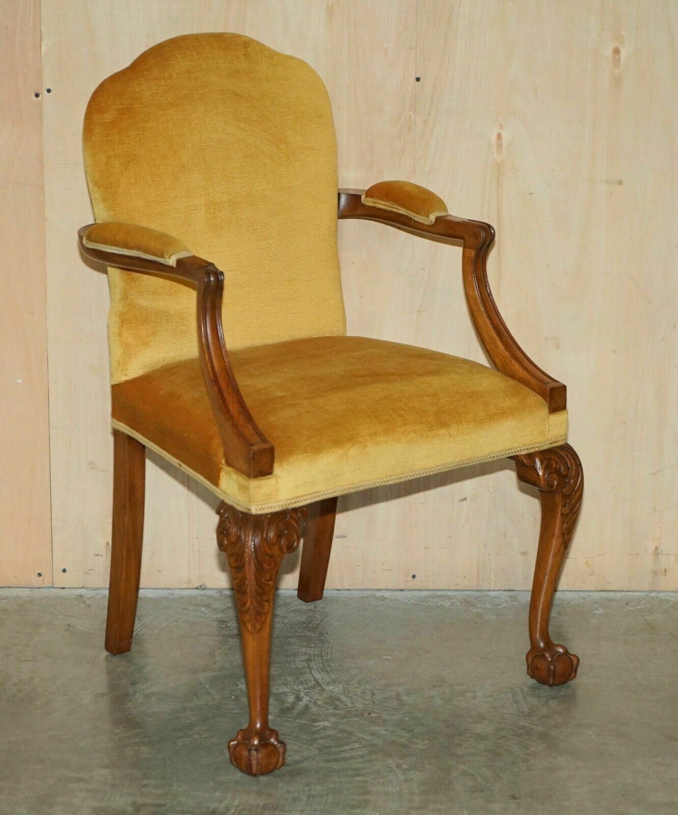 Fine Set Of Six Solid Hand Carved Walnut Claw & Ball Feet Art Deco Dining Chairs photo furniture