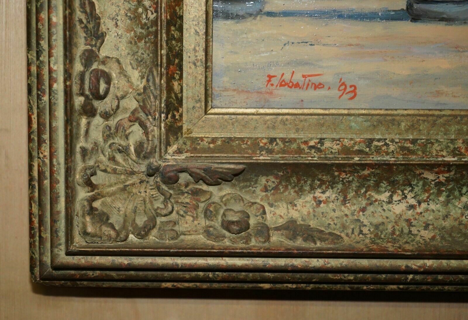 F.Labatino Signed Bar Pantheon Pizza Della Rotonda Oil Painting In Lovely Frame photo 1950.0