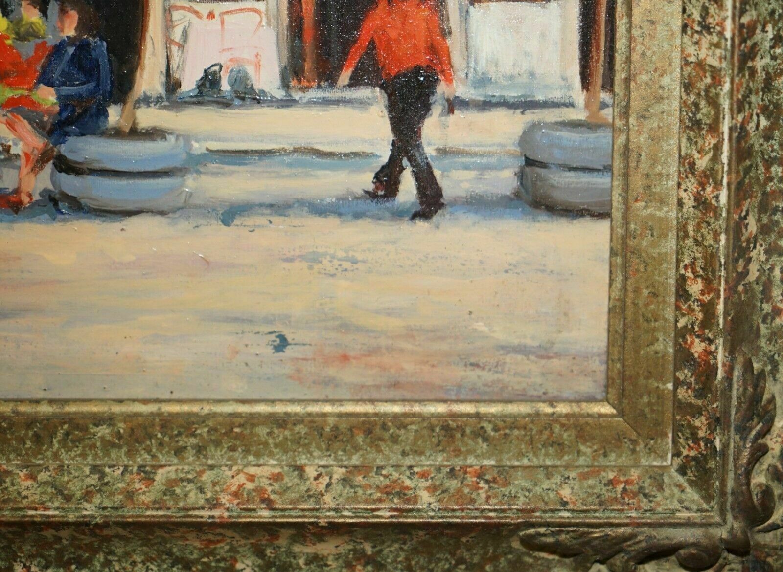 photo for sale F.Labatino Signed Bar Pantheon Pizza Della Rotonda Oil Painting In Lovely Frame