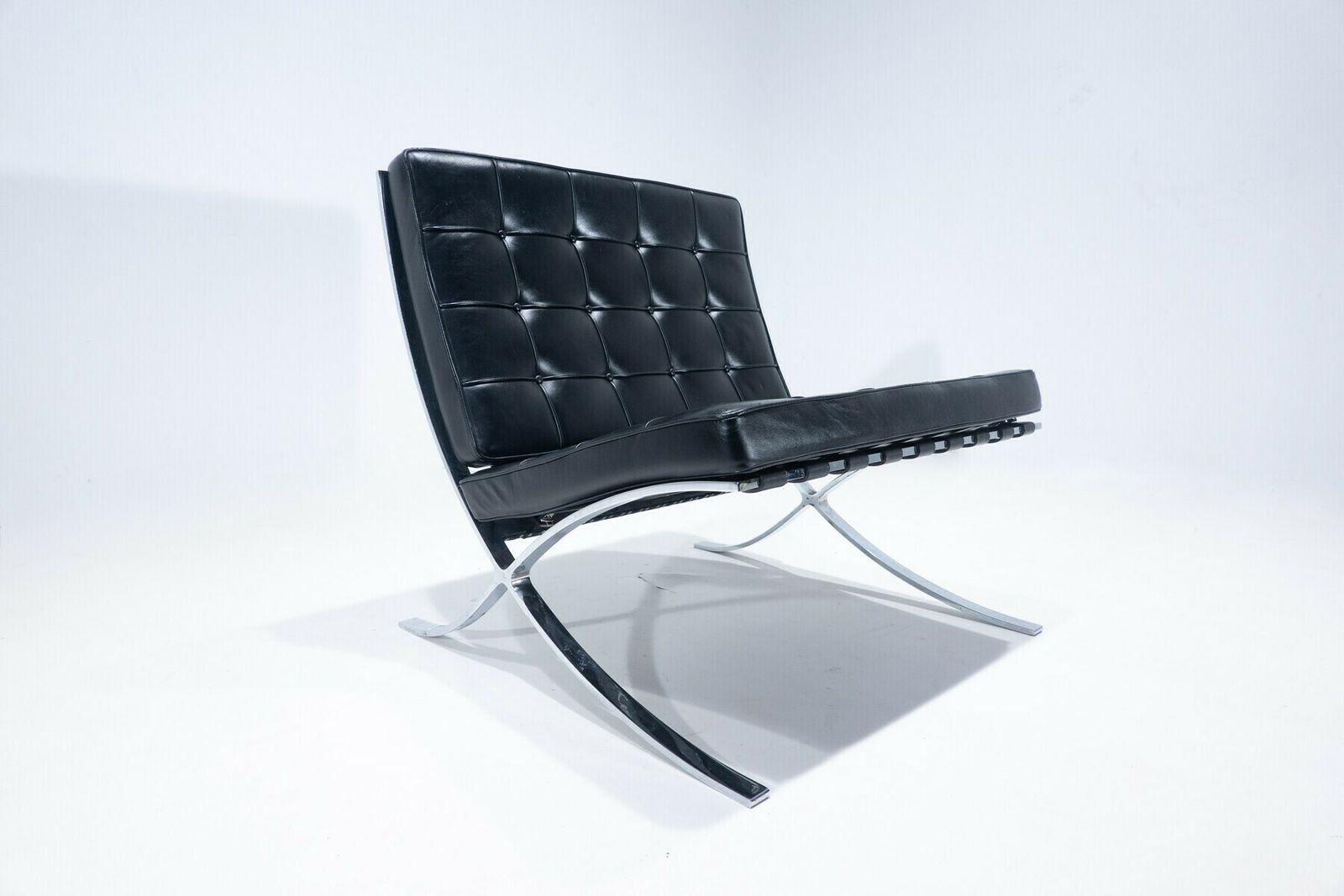 Pair Of Black Leather "Barcelona" Chairs By Mies Van Der Rohe For Knoll photo Furniture