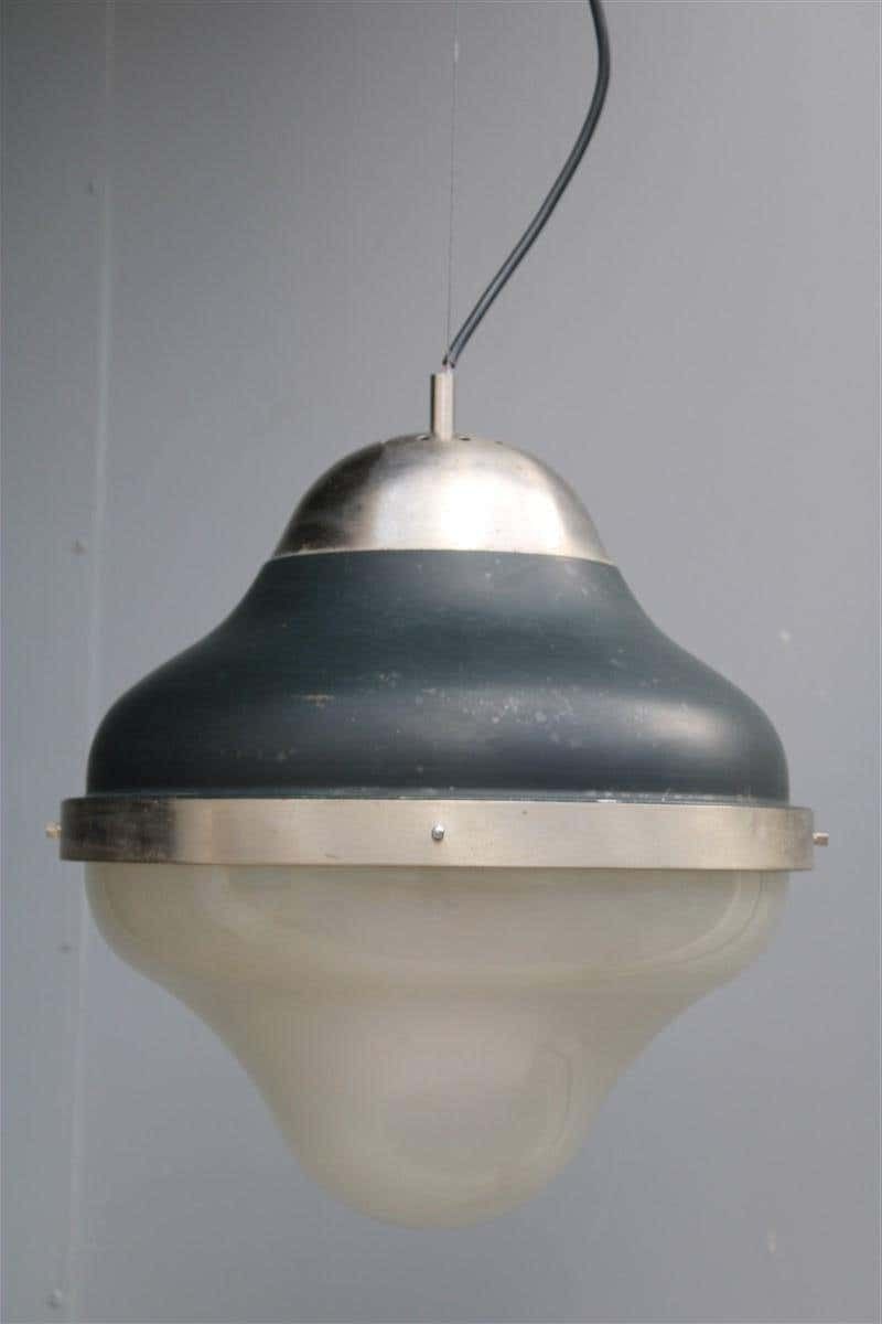 Mid Century Italian Ceiling Lamp Oluce Style Ostuni 1960s Black Glass Murano photo for sale
