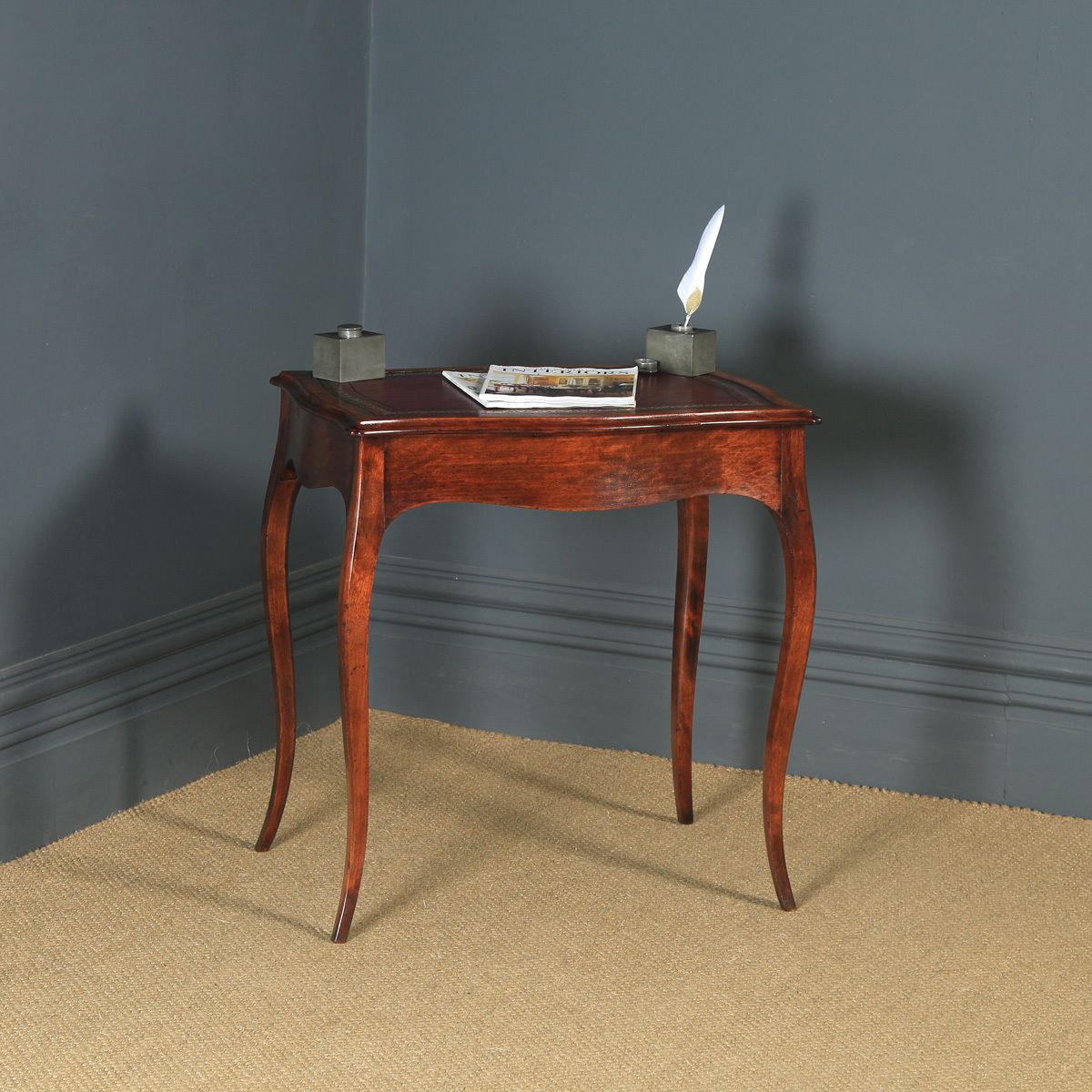 Antique French Louis XV Style Walnut & Leather Occasional Writing Table