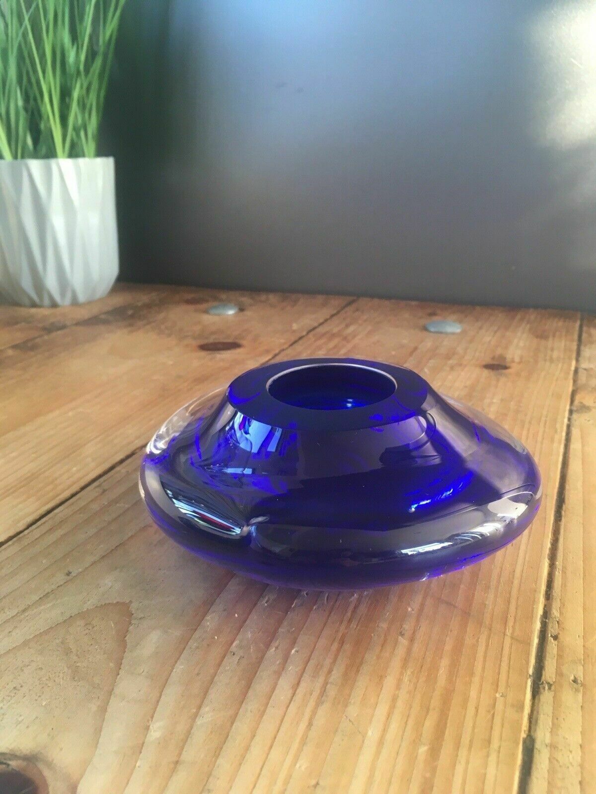 photo vintage Mid Century Modern Signed Scandinavian Italian Blue Clear Art Glass Geode Bowl