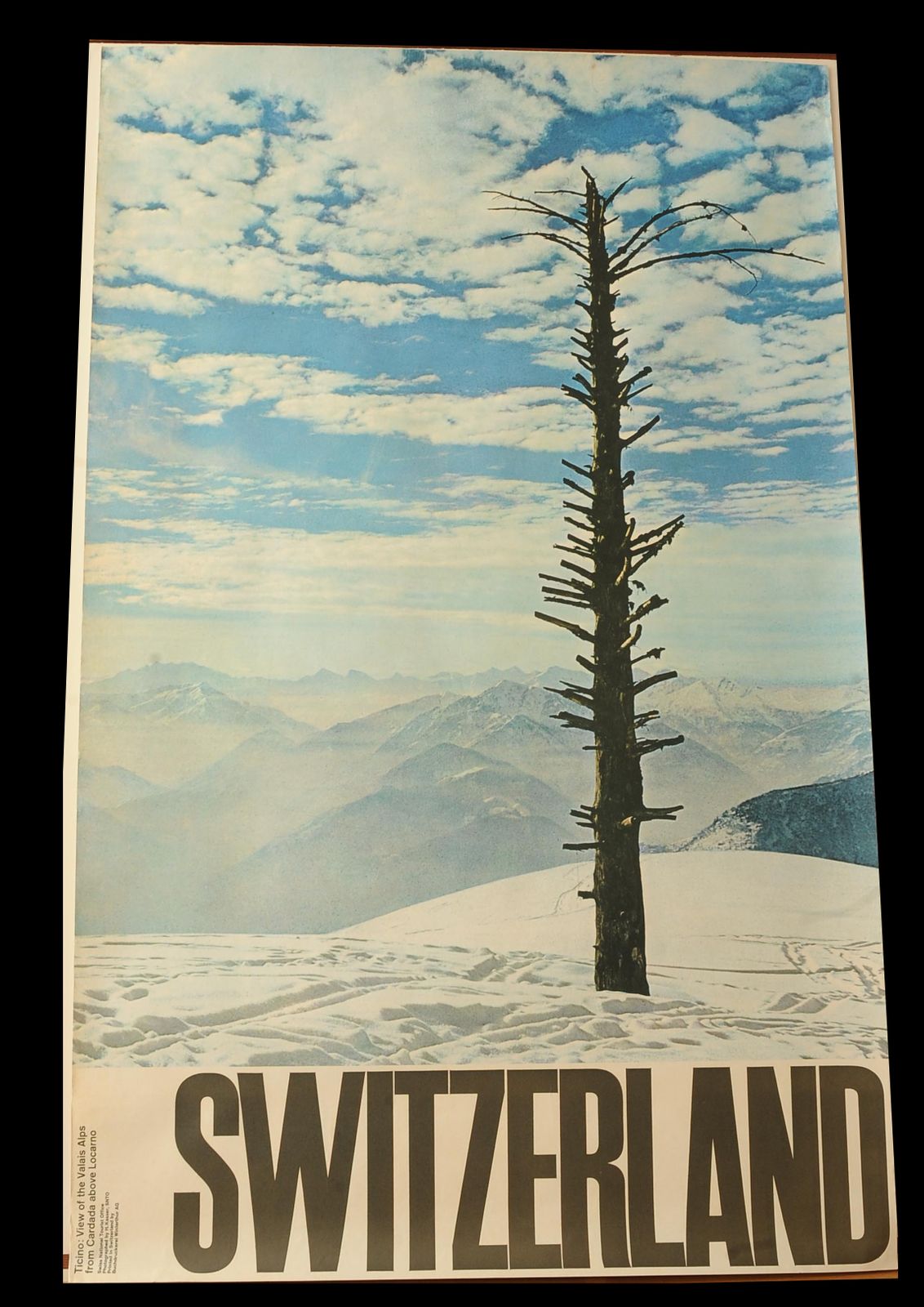 Swiss National Tourist Office Ticino : View Of The Valais Alps From Cardada Above Locarno Lithograph Poster 1960 Ol
