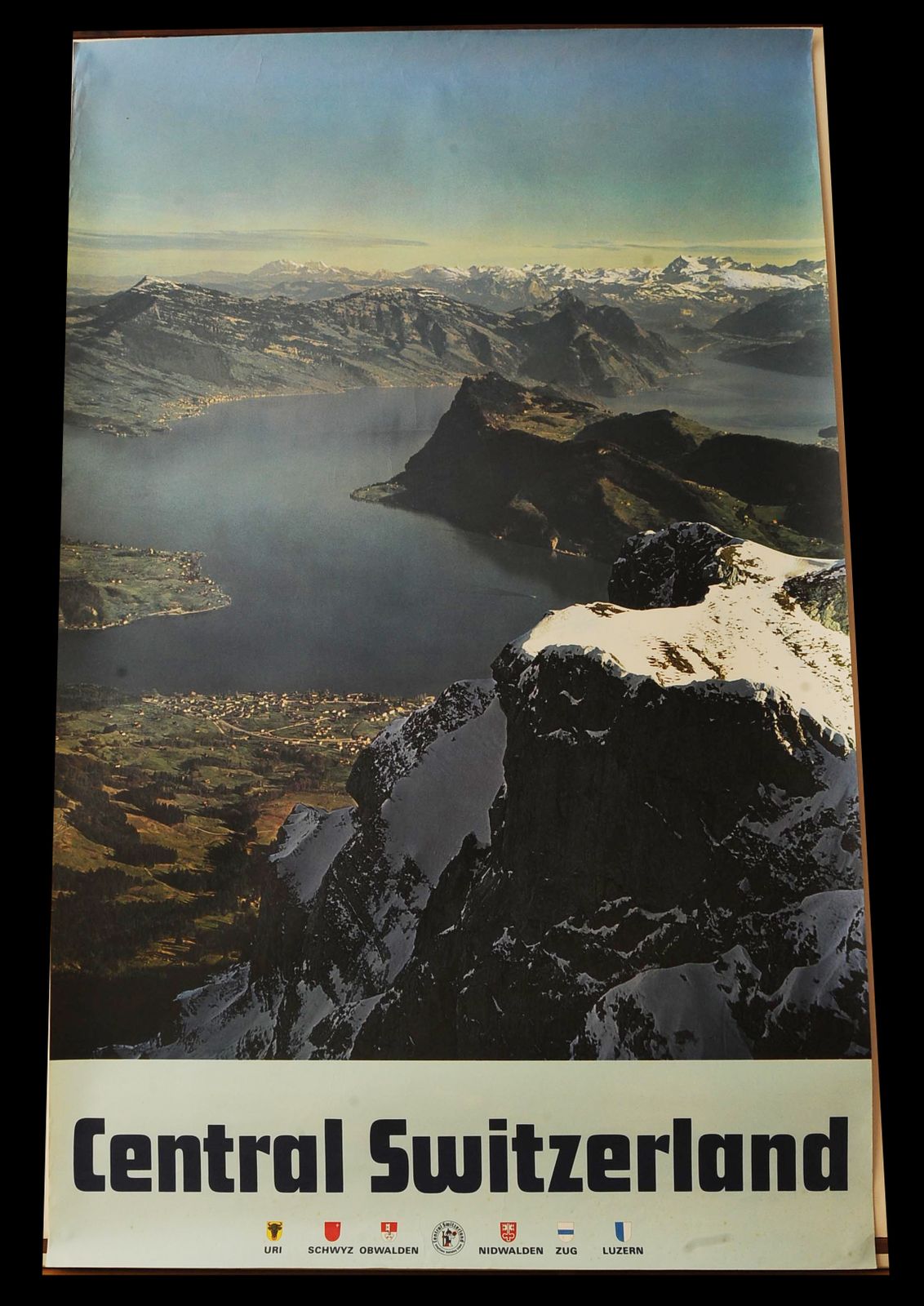 Central Switzerland   Anytime Holiday Time Travel Advertising Lithograph Poster 1960's Ol