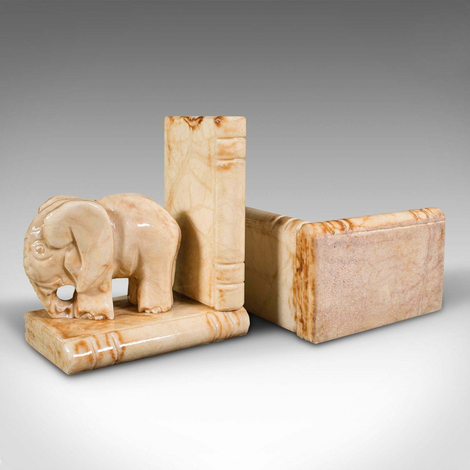 photo furniture Pair Of Antique Elephant Bookends, African, Milk Onyx, Book Rest, Victorian