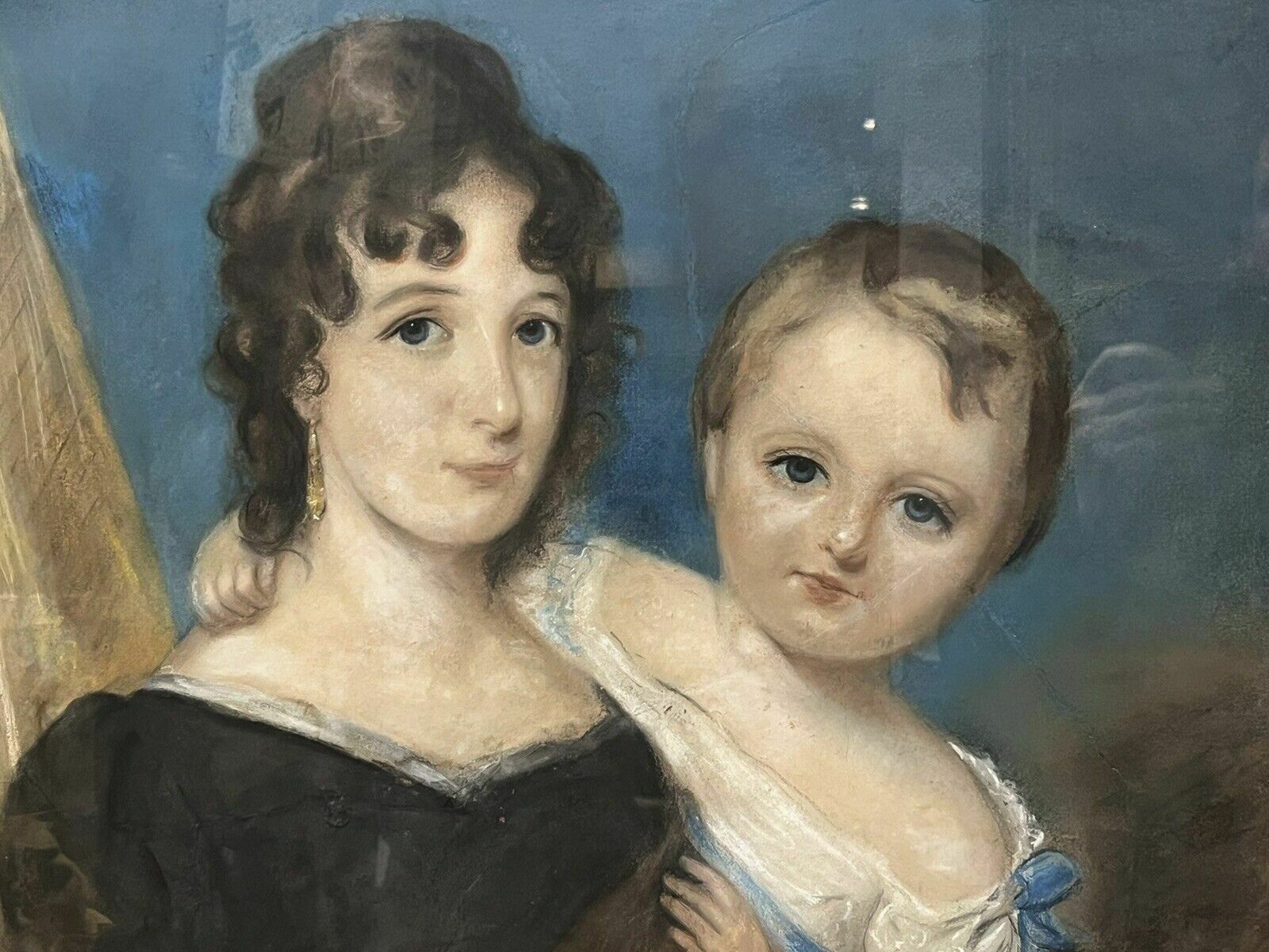 Portrait Chalk Painting Of A Mother And Child, Extremely Well Drawn photo furniture