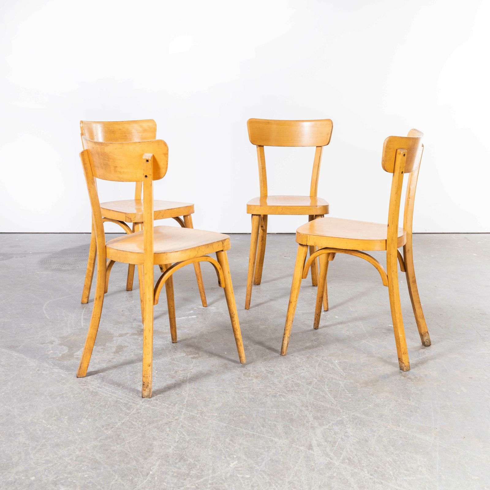1950’s French Baumann Blonde Round Leg Bentwood Dining Chairs – Set Of Four photo for sale