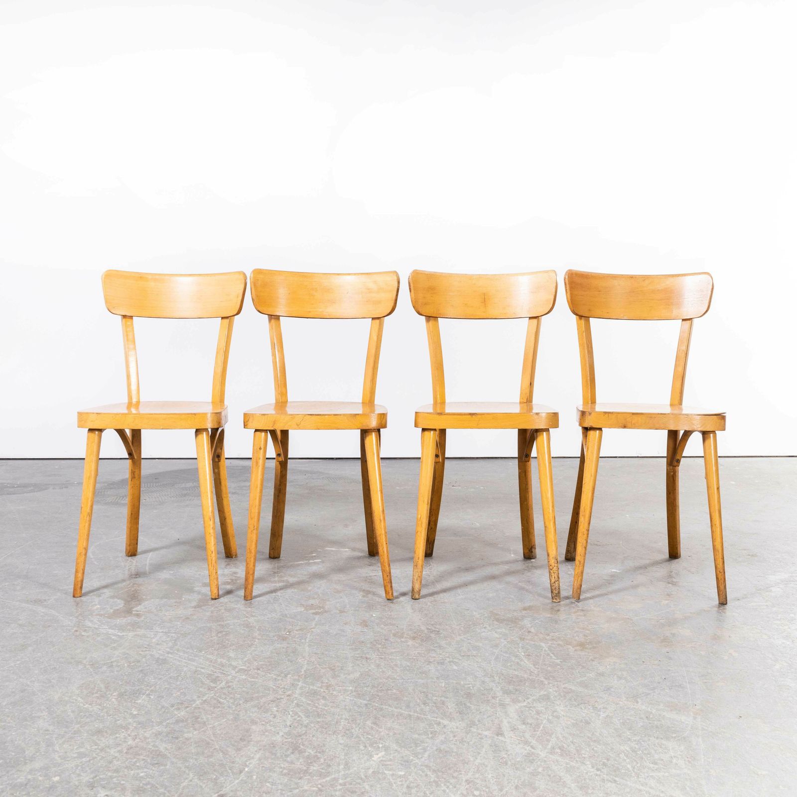 1950’s French Baumann Blonde Round Leg Bentwood Dining Chairs – Set Of Four photo Furniture