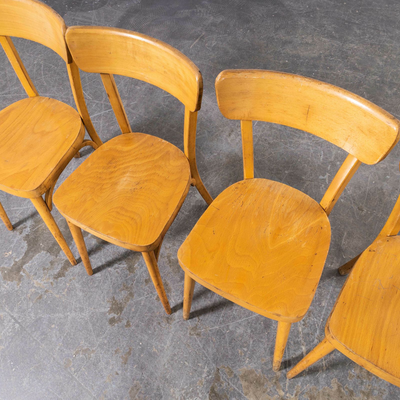 1950’s French Baumann Blonde Round Leg Bentwood Dining Chairs – Set Of Four photo 648.0