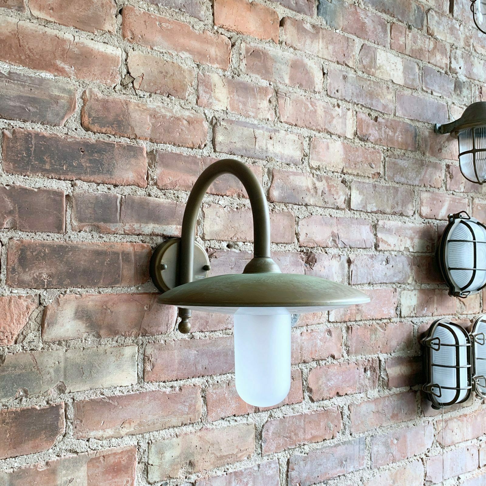 Contemporary Large Aged Brass Shaded Arched Wall Light photo 223.0