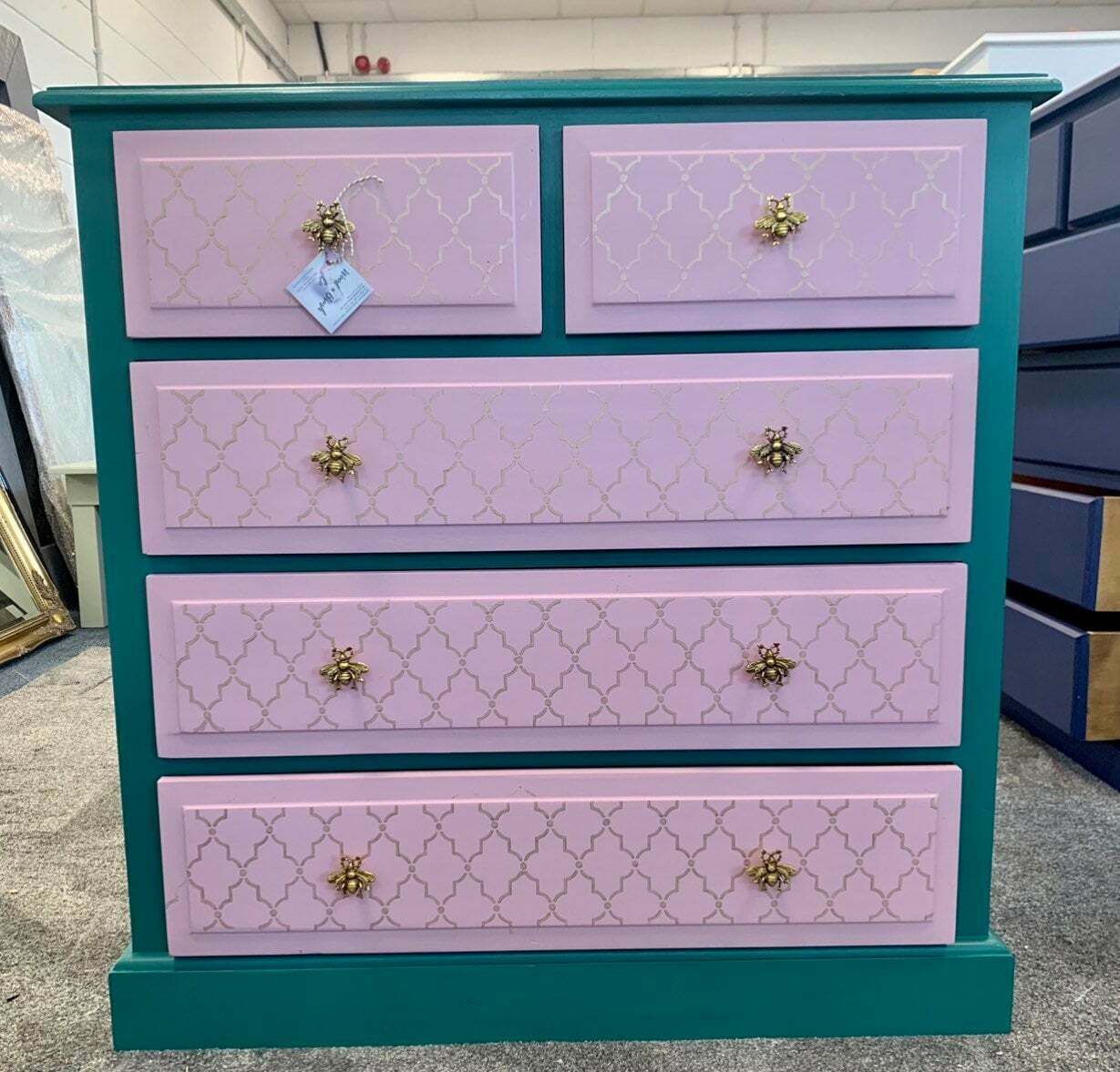 Chest Of Drawers Painted Bespoke Moroccan Geometric Bee Elephant Handles Stencilled