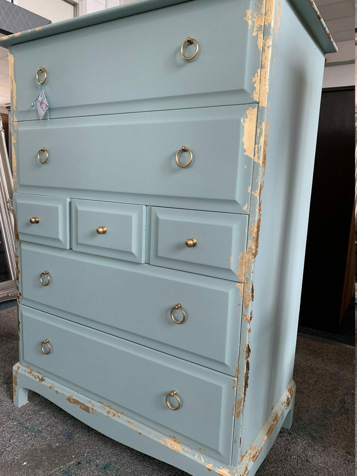 Stag Minstrel Chest Of Drawers Tall Boy Mid Century Painted Bespoke Stencilled photo for sale