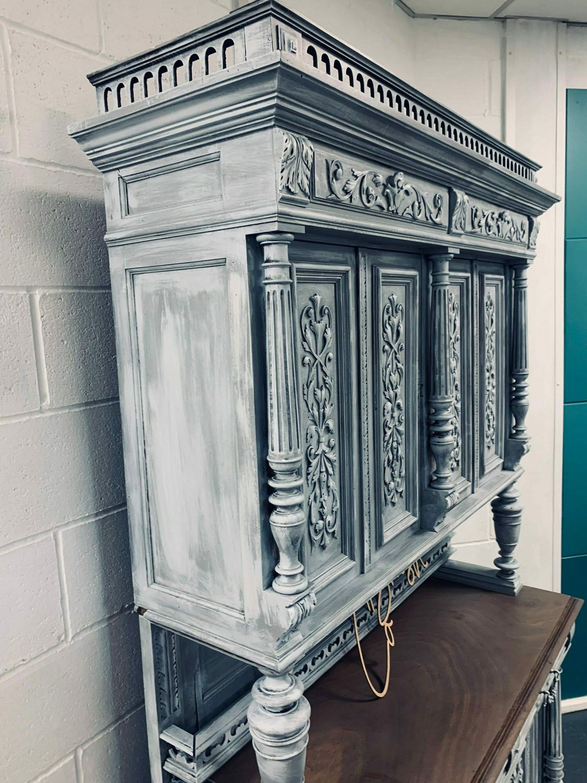 Stunning French Sideboard Dresser Italian Dresser Buffet Armoire Cabinet Stone Effect Concrete Effect photo vinterior