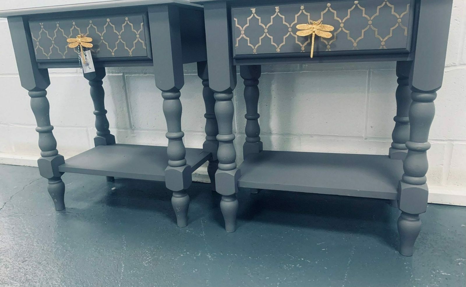French Painted Bedside Tables Gold Moroccan photo furniture