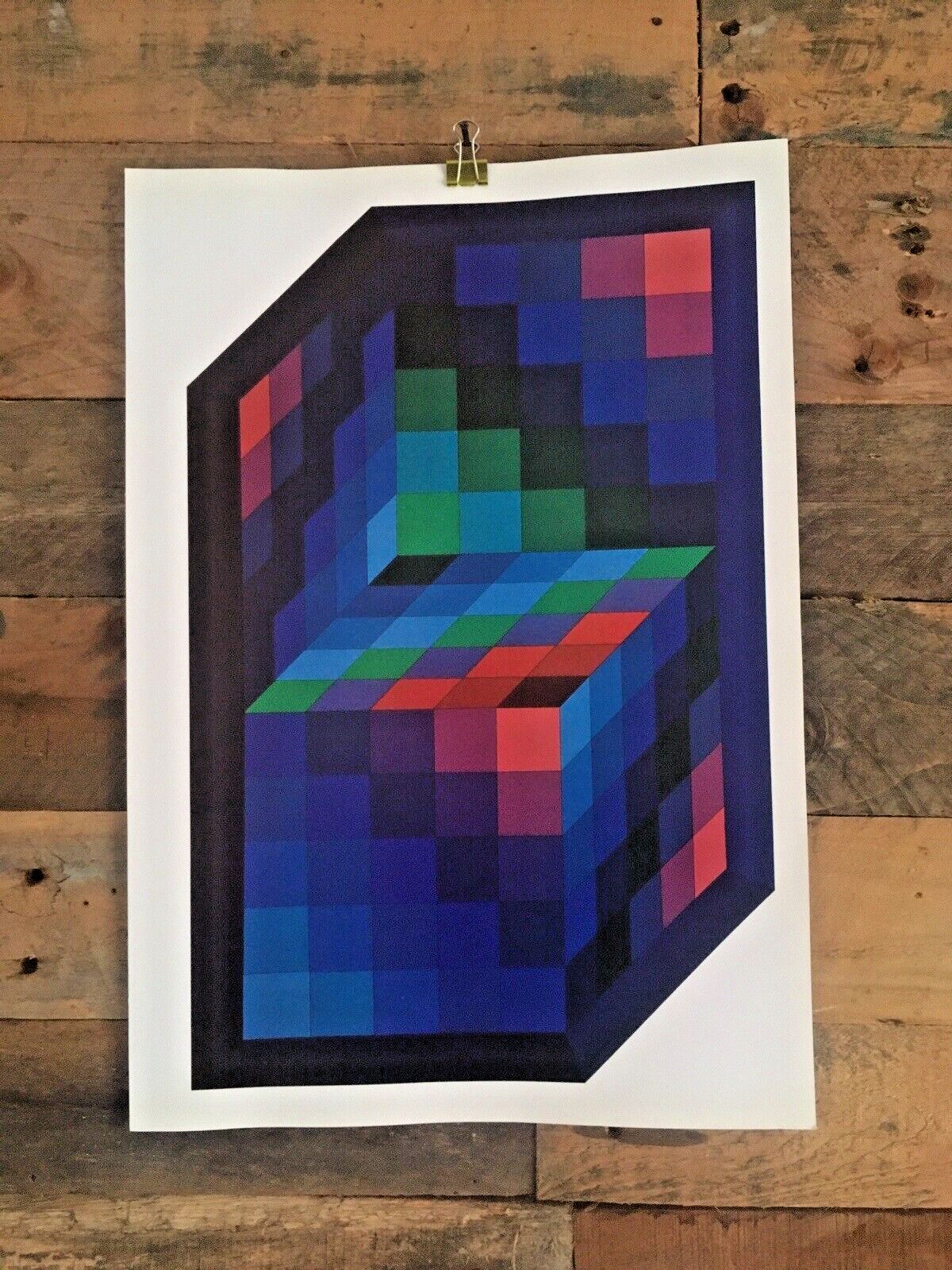 Vintage 90's Victor Vasarely Gestalt Sin Geometric Pop Up Op Art Poster Print