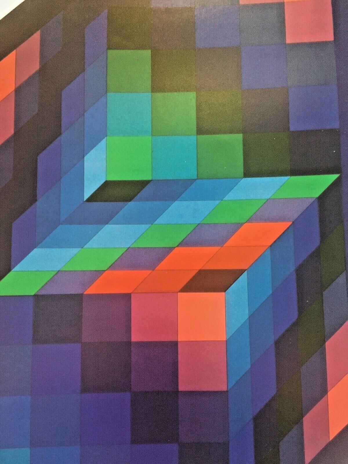 Vintage 90's Victor Vasarely Gestalt Sin Geometric Pop Up Op Art Poster Print photo Art