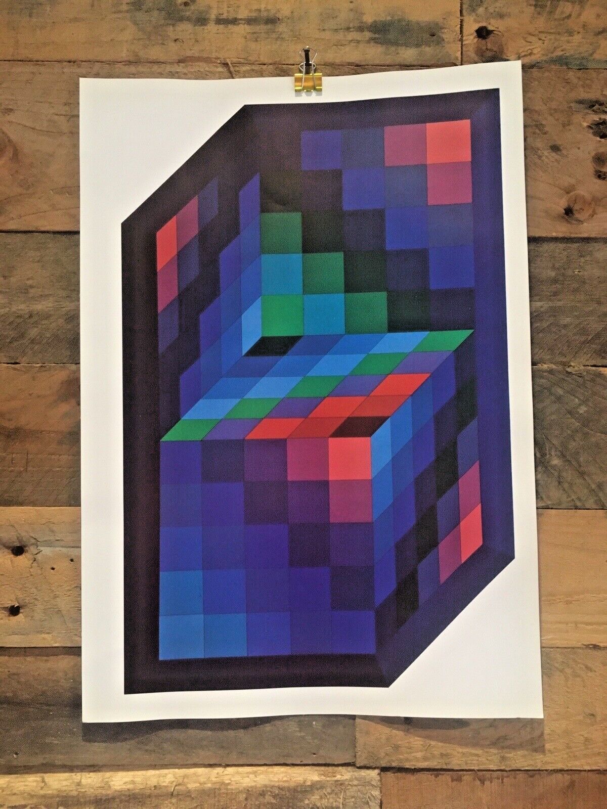 Vintage 90's Victor Vasarely Gestalt Sin Geometric Pop Up Op Art Poster Print photo 50.0