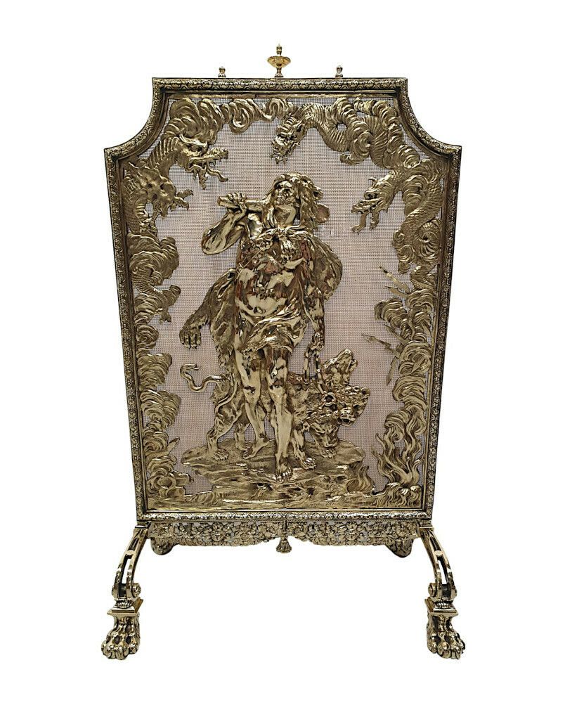 A Very Rare And Fine Large 19th Century Brass Fire Screen