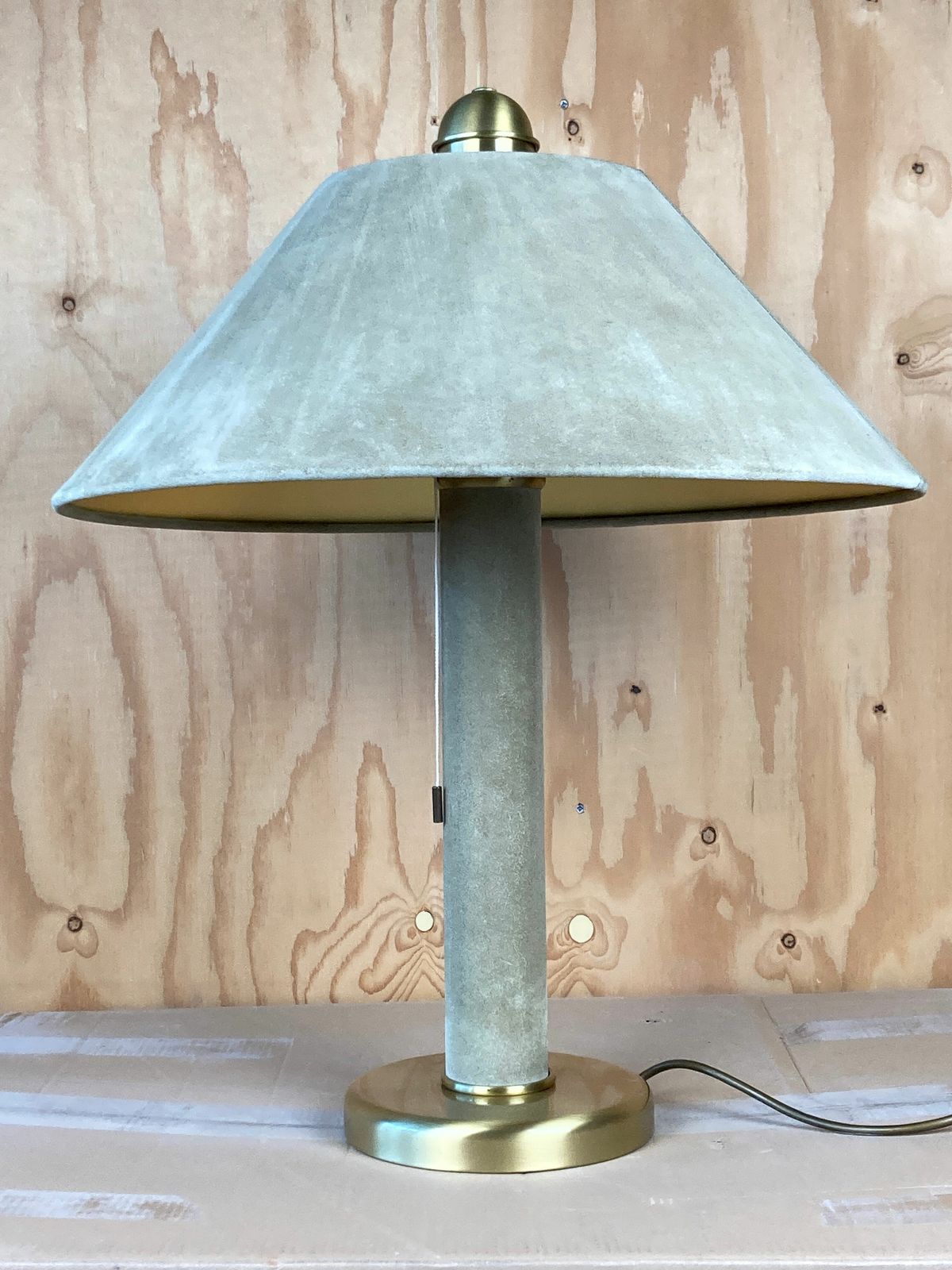 Sea Grass Green Leather Suede And Brass Large Table Lamp, 1970s photo furniture