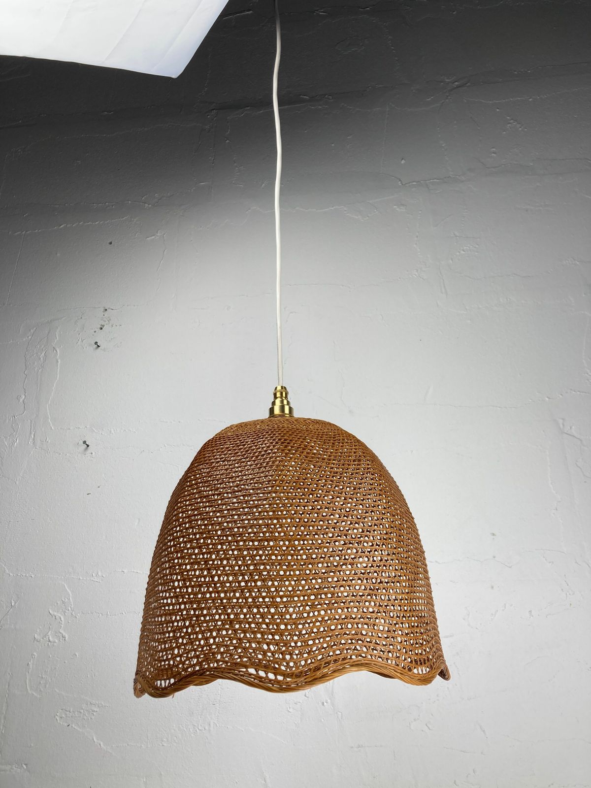 Beehive Webbing Rattan Wicker Pendant Hanging Lamp, 1930s photo buy
