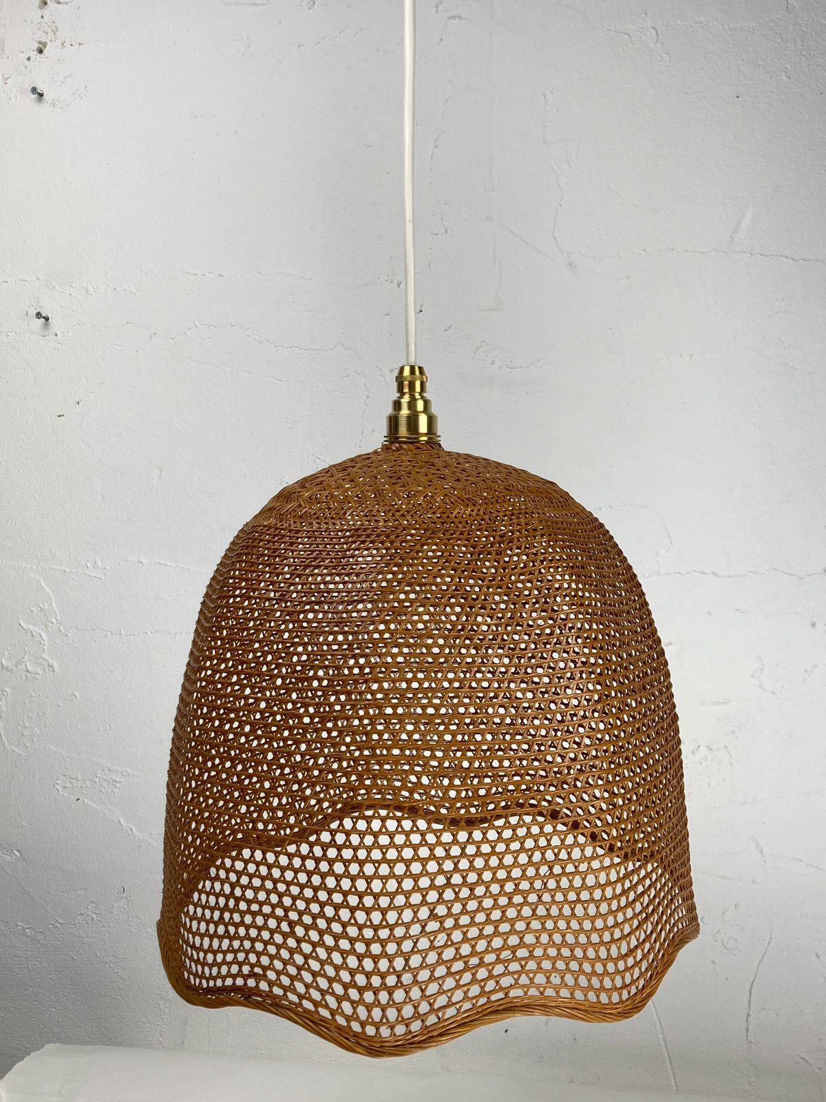 photo vinterior Beehive Webbing Rattan Wicker Pendant Hanging Lamp, 1930s