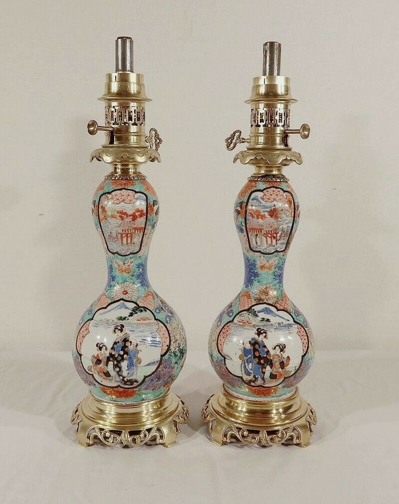 Pair Of Oil Lamps, Napoleon III Period, Mid 19th Century photo Lighting