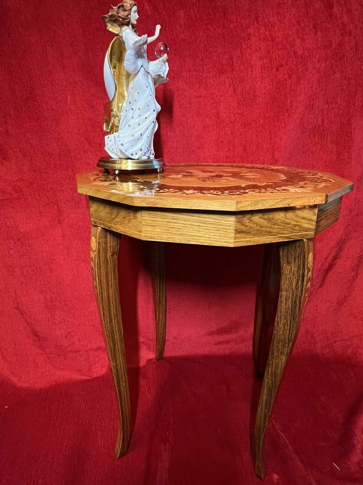 Italian Satinwood With Marquetry Floral Bouquet Inlaid Musical Table photo vinterior