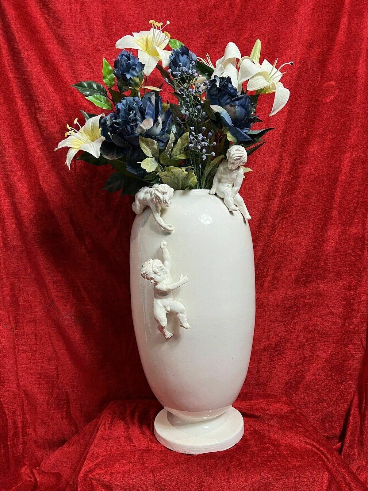 Wonderful Large French Porcelain Vase With Trio Of Putti photo for sale