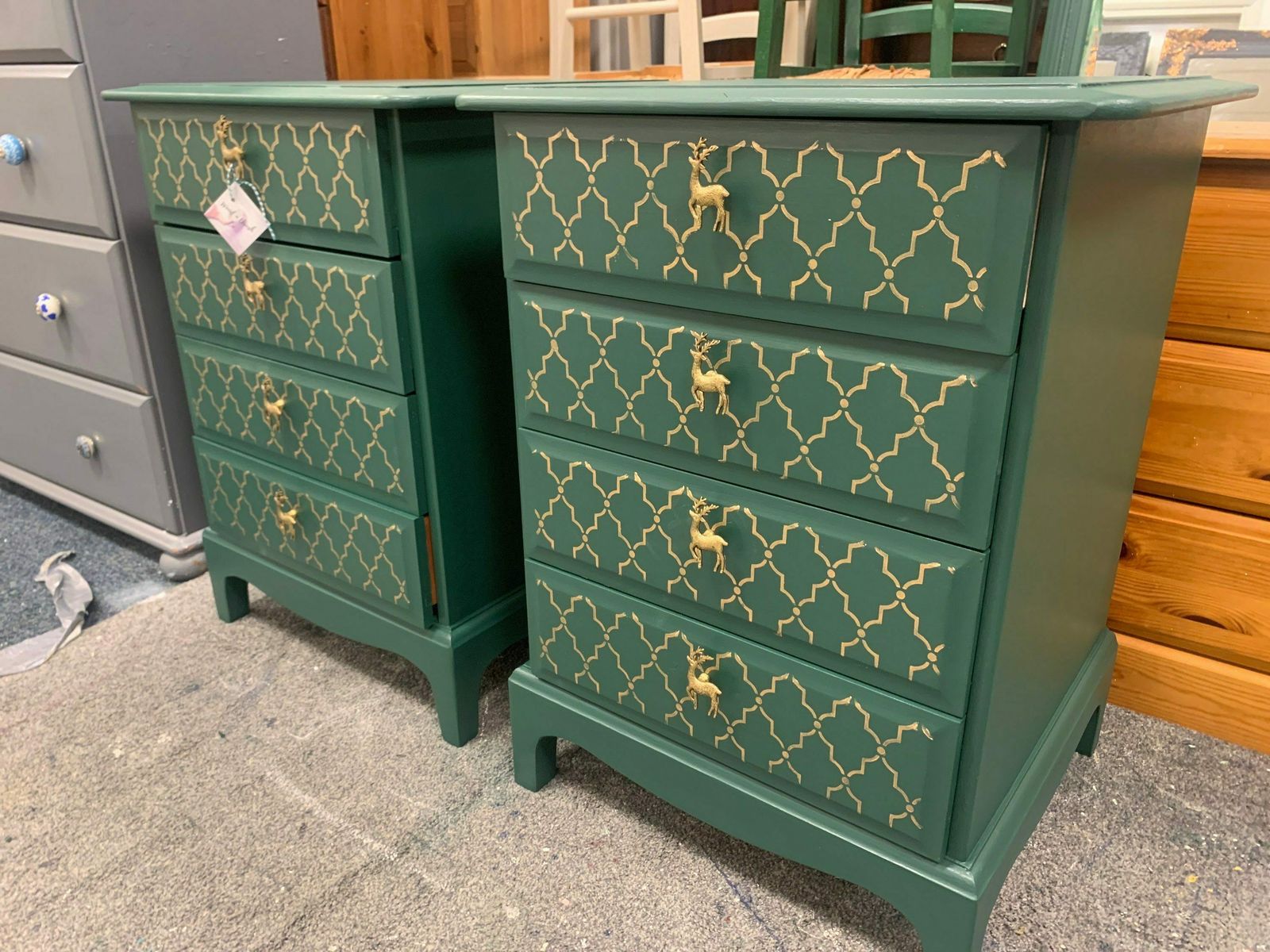 Dark Forest Green Stag Bedside Tables Gold Moroccan photo for sale