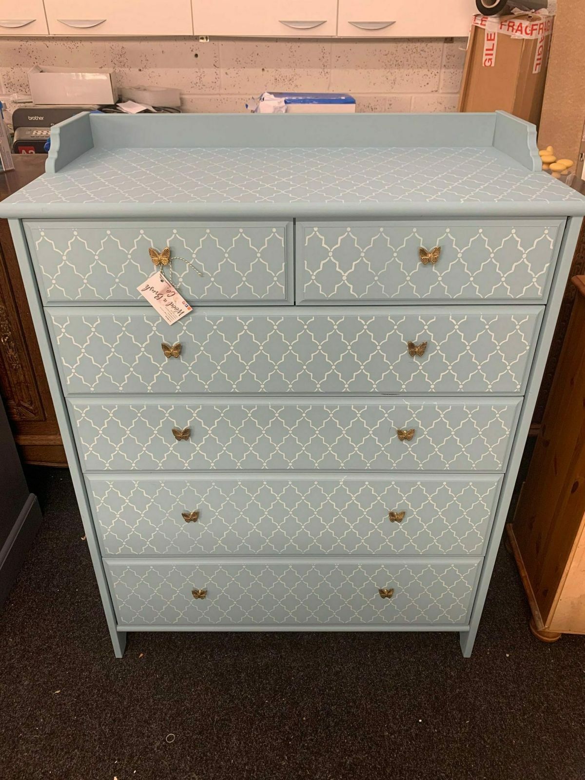 Chest Of Drawers Painted Bespoke Moroccan Geometric Bee Elephant Handles Stencilled