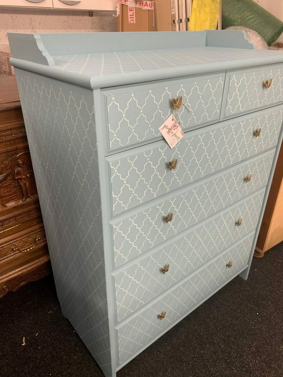 Chest Of Drawers Painted Bespoke Moroccan Geometric Bee Elephant Handles Stencilled photo furniture
