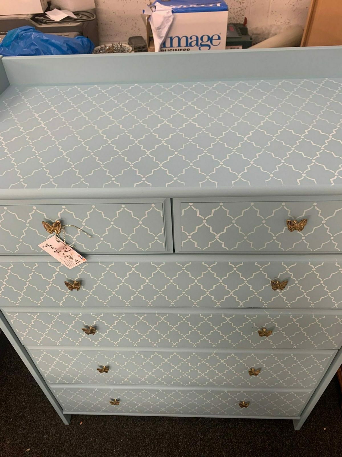 Chest Of Drawers Painted Bespoke Moroccan Geometric Bee Elephant Handles Stencilled photo for sale