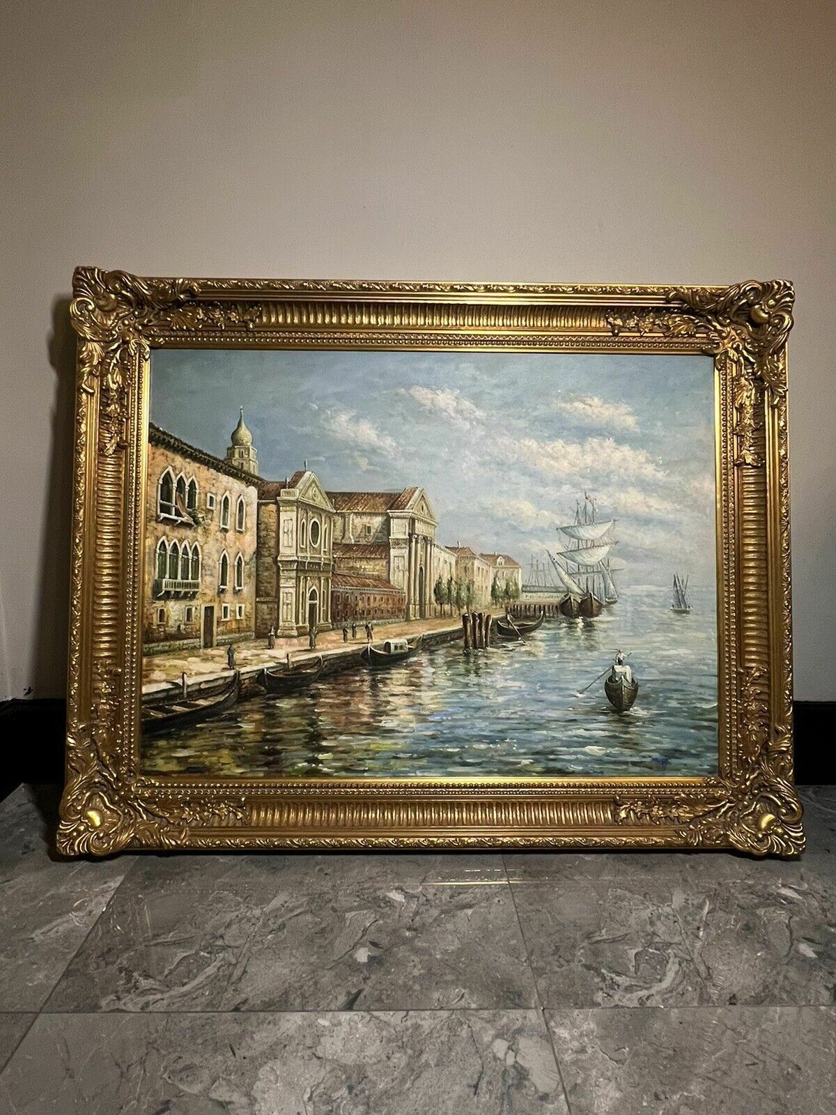 Large Impressive Venetian Grand Canal Waterfront Exhibition Oil Painting photo Art