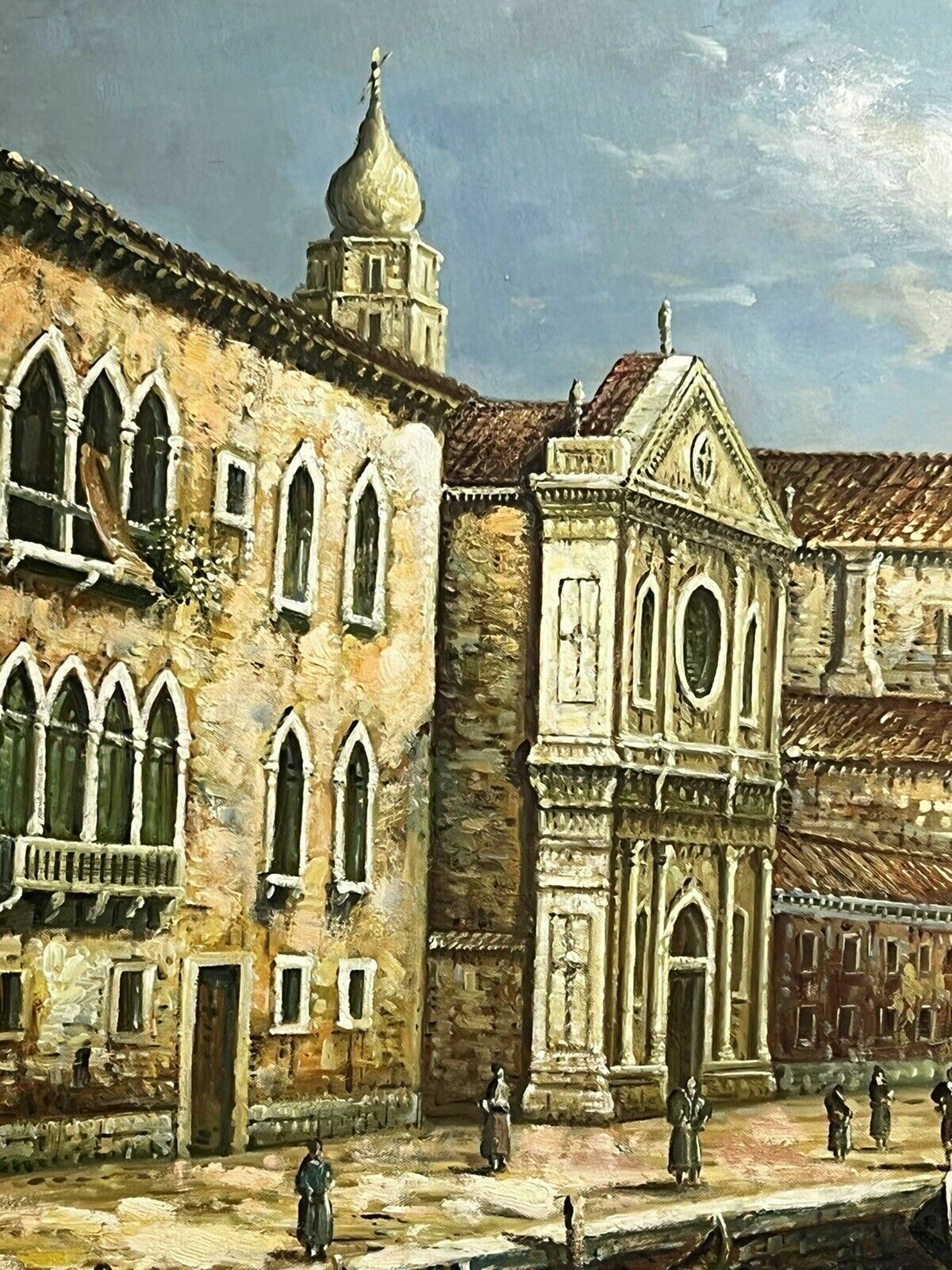 Large Impressive Venetian Grand Canal Waterfront Exhibition Oil Painting photo vintage