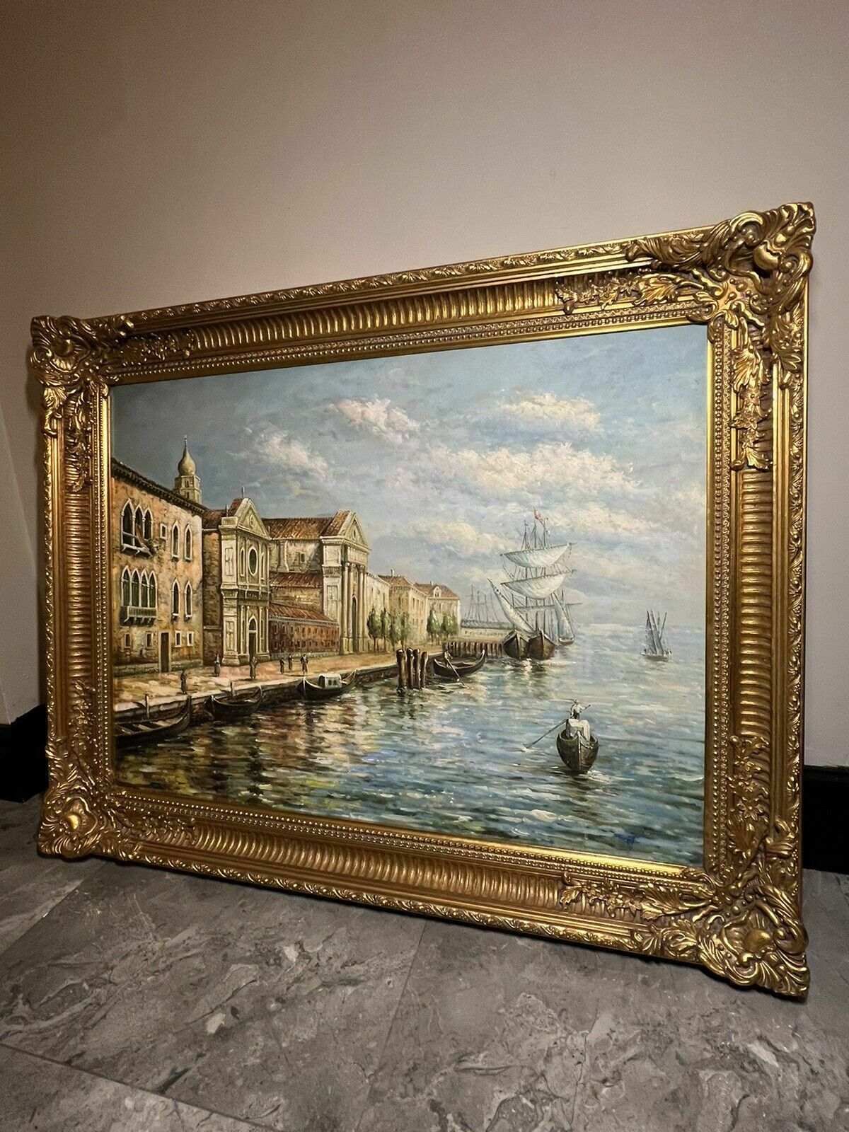 photo for sale Large Impressive Venetian Grand Canal Waterfront Exhibition Oil Painting