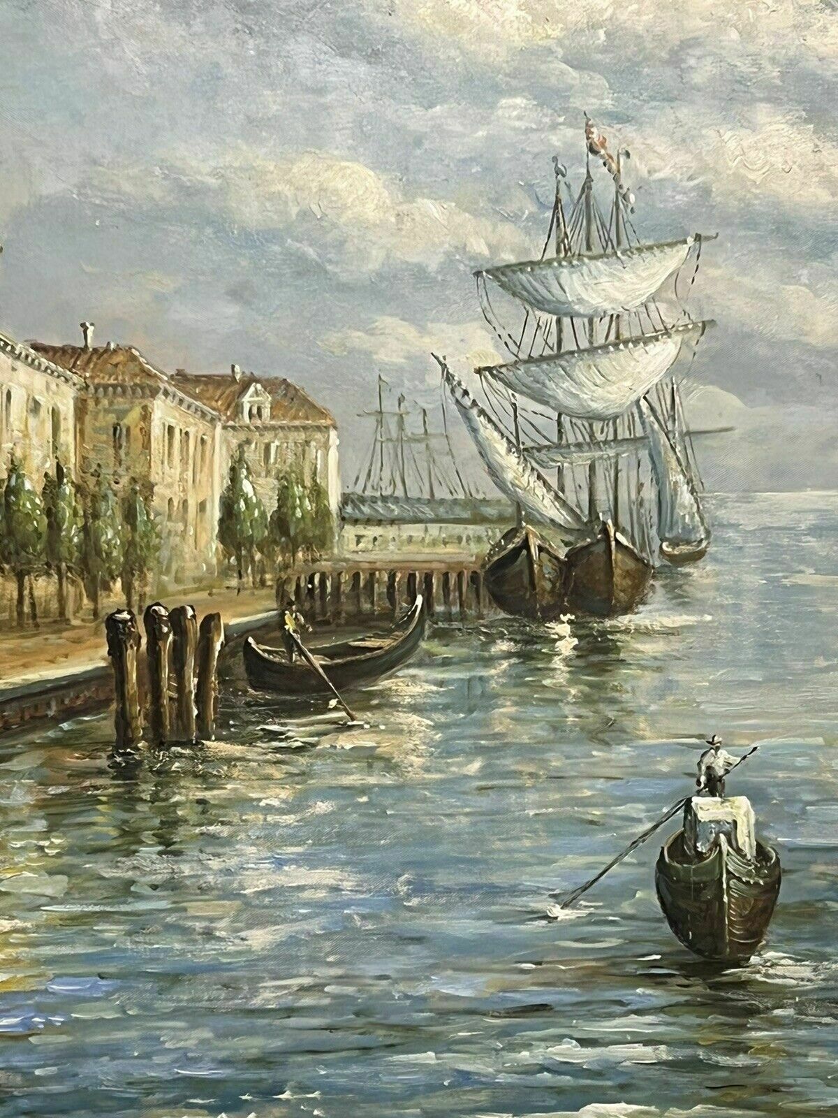 Art Large Impressive Venetian Grand Canal Waterfront Exhibition Oil Painting photo