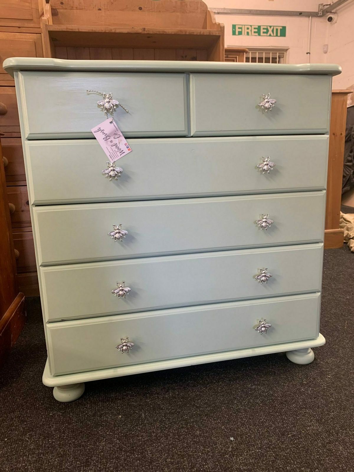 Chest Of Drawers Painted French Eggshell With Gold Bee Handles photo furniture