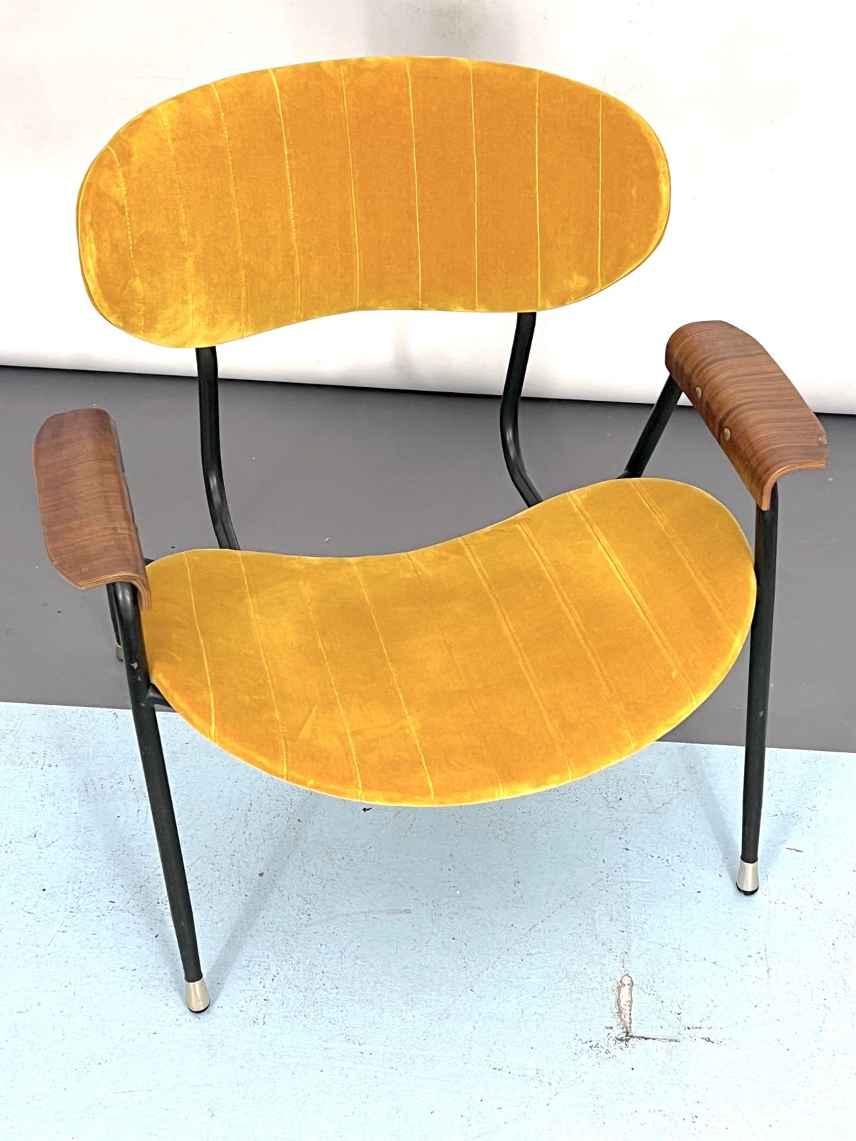 Vintage Yellow Velvet Chair By Gastone Rinaldi For Rima. Italy 1950s photo furniture