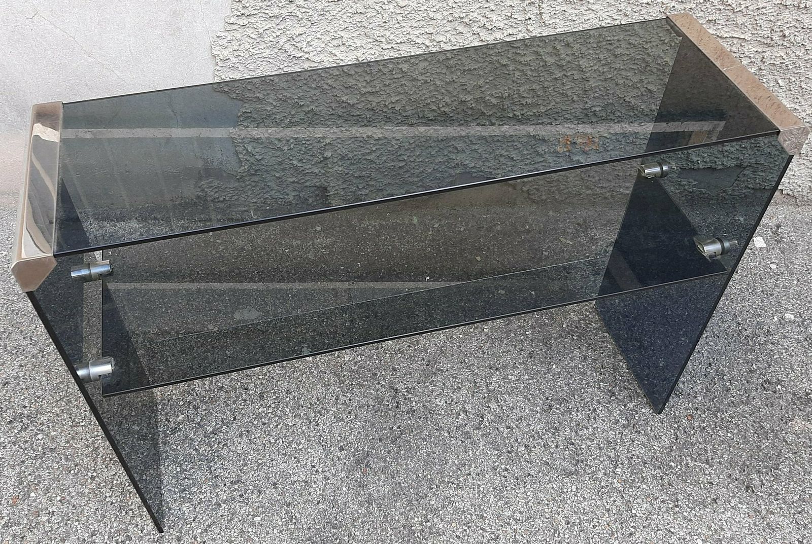 Double Top Console In Glass And Chrome By Gallotti And Radice 1970s photo furniture