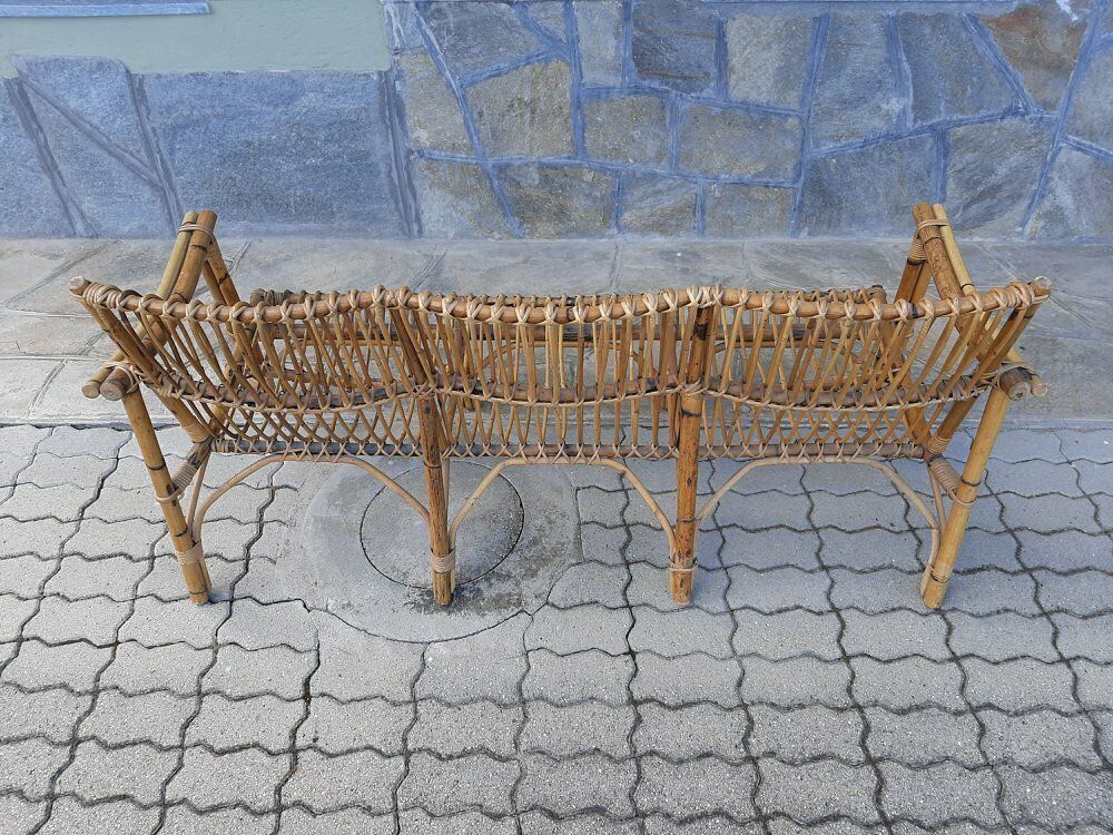Three Seater Wicker Sofa With Original Cushions 1950s photo buy